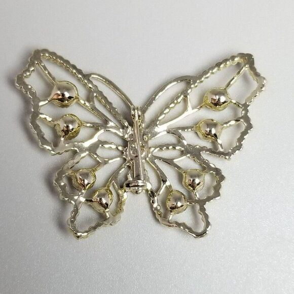 Vintage AB Rhinestone Butterfly Brooch, Pale Gold Tone, Cut Out Wings, Estate - Picture 3 of 6